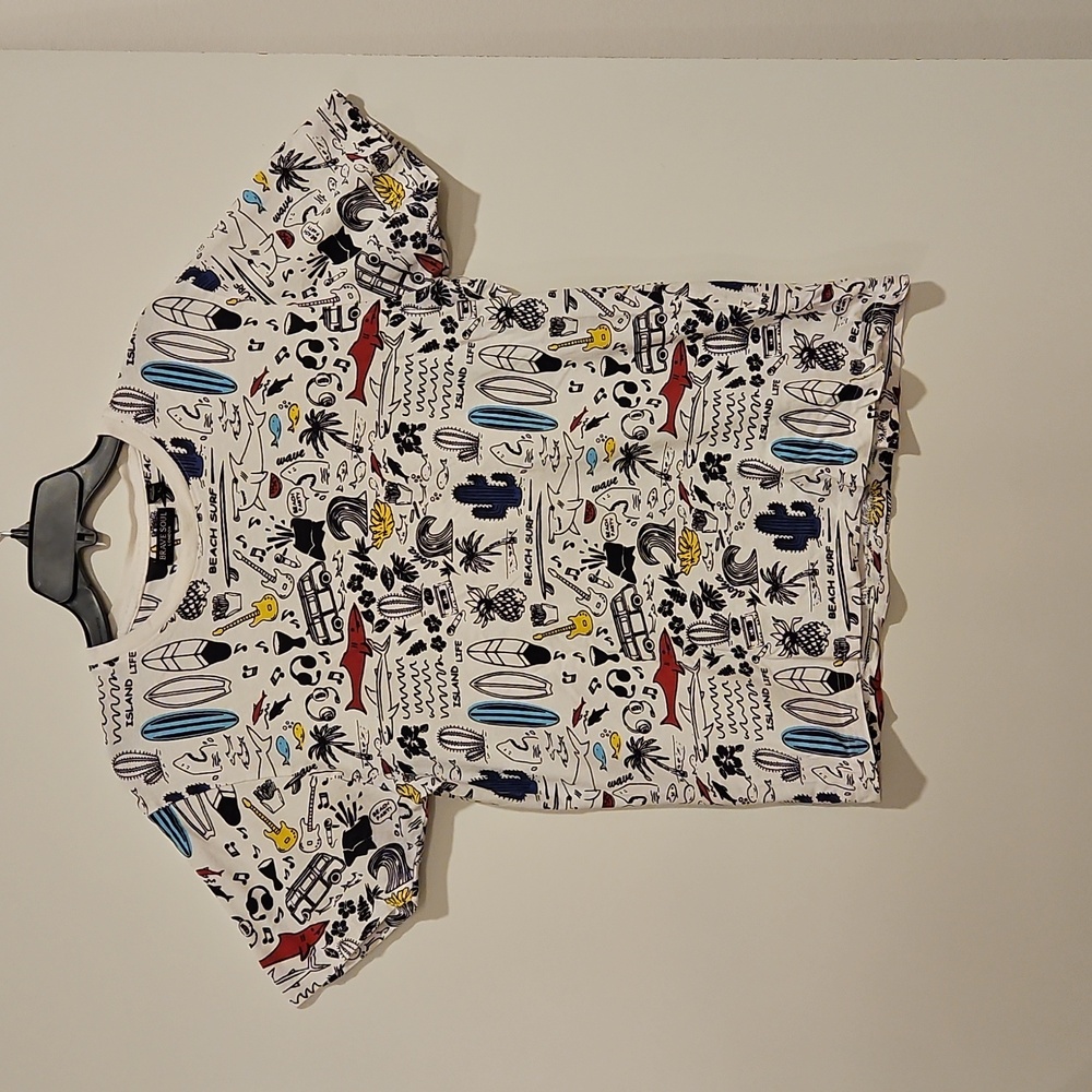 Brave Soul Kids White Short Sleeve Graphic Tee Beach Music Large